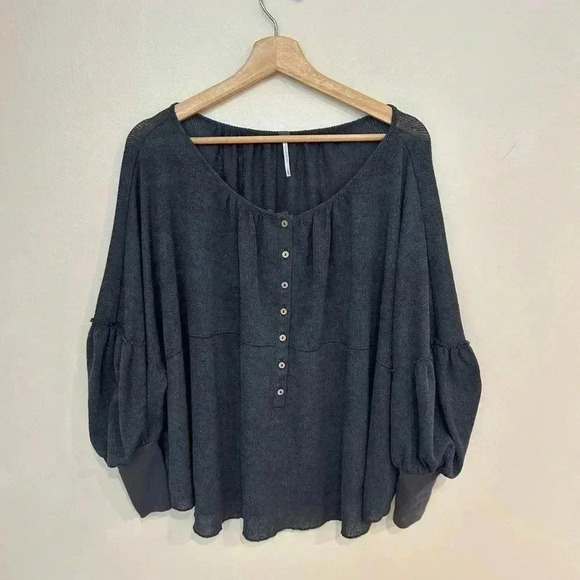 FREE PEOPLE boho Marla knit jersey button down Henley top XS - Picture 5 of 12